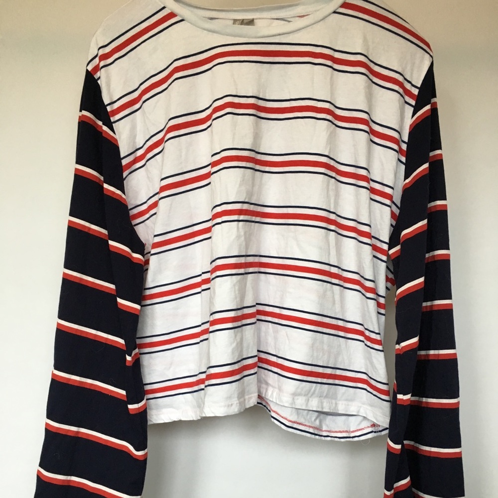 ASOS Curve Striped Bell Sleeve Long Sleeve Top